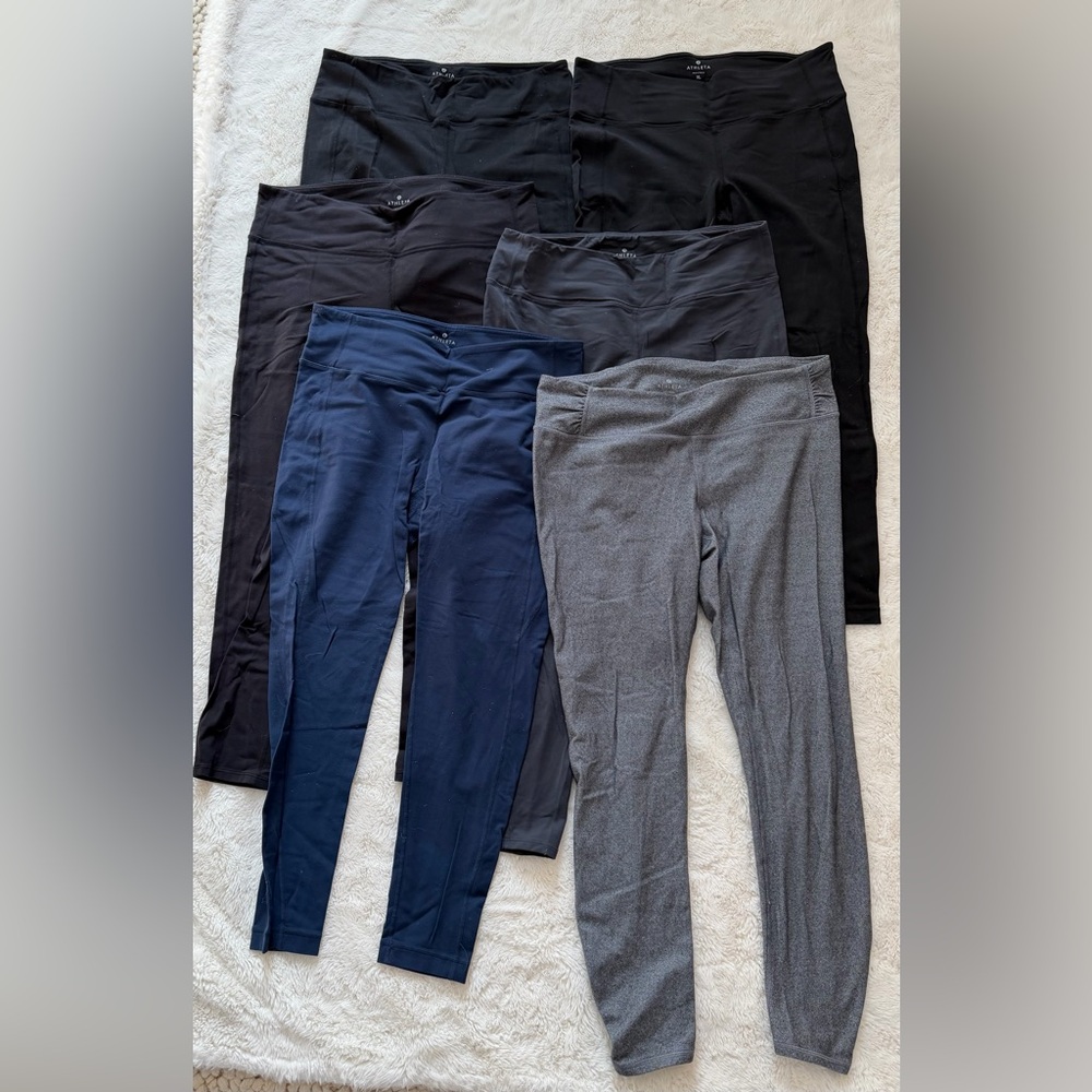Athleta Leggings XL, Lot of 6 Assorted Colors - Black, Gray, and Blue
